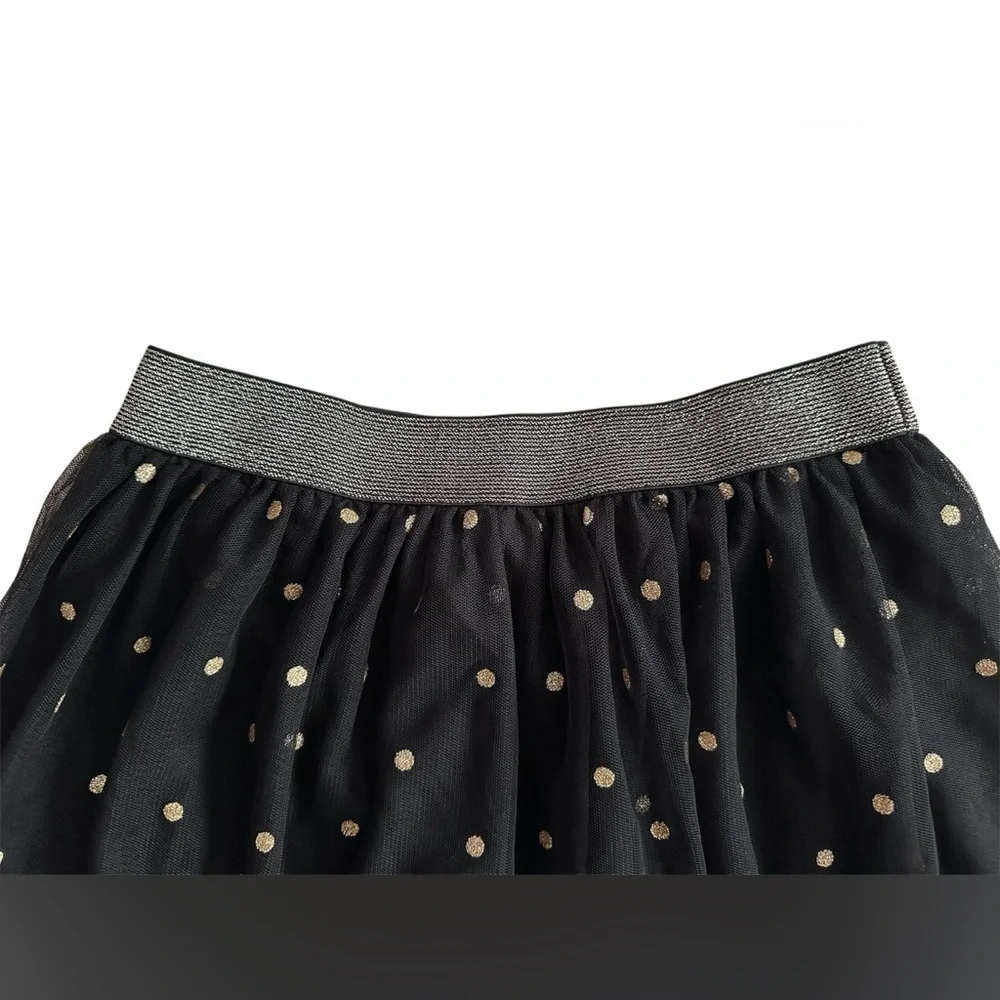 Xhilaration Girls XL 14-16 Blk tulle Skirt w lining & Gold polka dots & lining